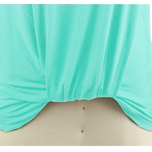 LEIYEE Womens Aqua Blue Off Shoulder Short Sleeve Top With Front Twist Knot - Picture 6 of 6